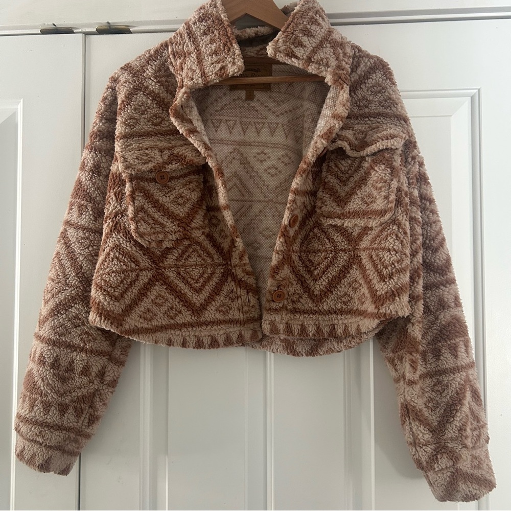 Pink Rose Tan Patterned Teddy Jacket